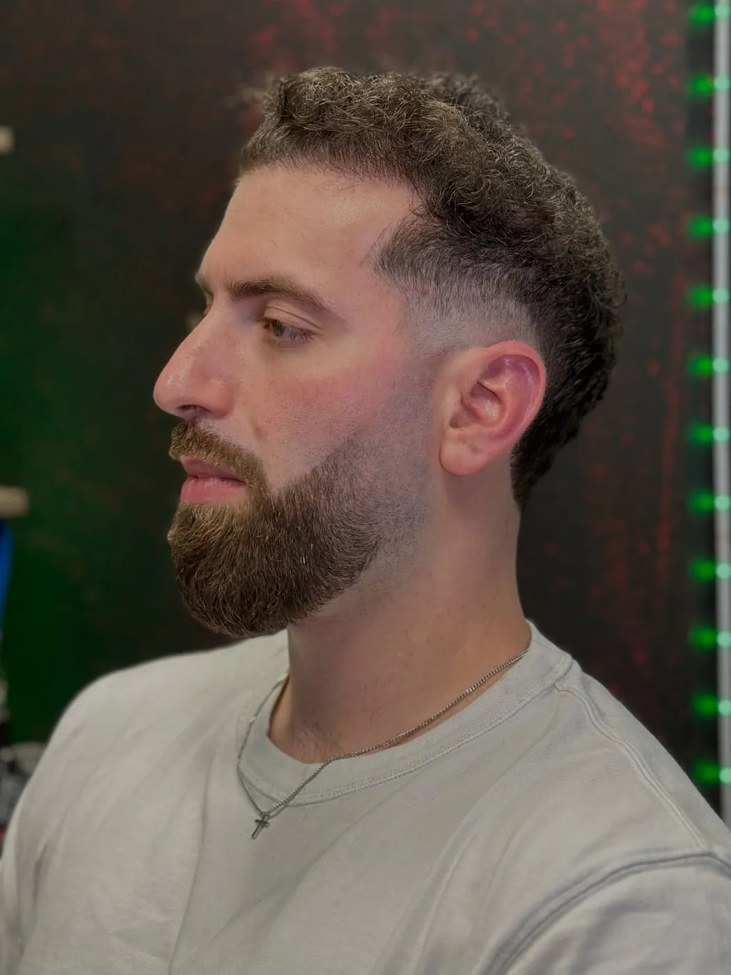 Curly Crop, Fade & Full Beard, cut at Markcutit